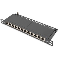 DIGITUS Patch panel 10" Cat6A 12x RJ45 0,5U ekranirani, crni